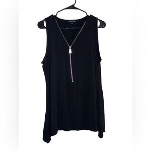 Cable & Gauge Black Tank Top Sleeveless Wide Strap Zipper Detail Size XL